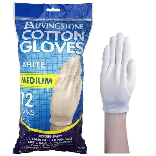 Livingstone Medium Cotton Gloves - 12 Pairs for Light Work-Auzzi Store