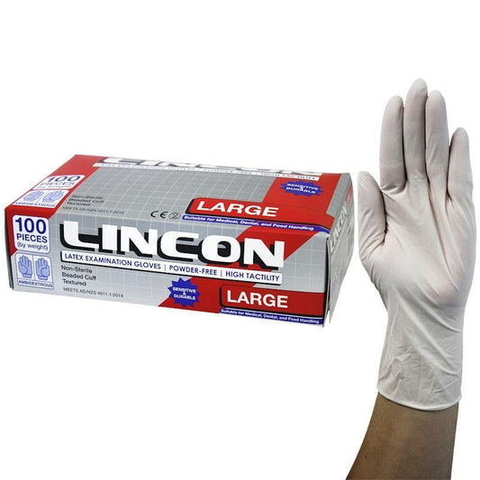Lincon Biodegradable Latex Examination Gloves - Large, 100 Pieces/Box-Auzzi Store