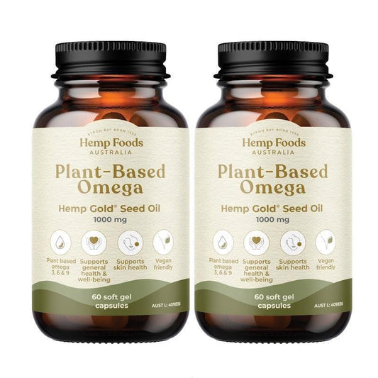 Hemp Foods Australia Plant-Based Omega Capsules - 60 Caps Twin Pack