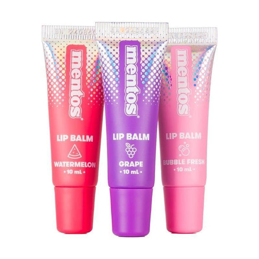 Mentos 3 Pack Lip Balm (Watermelon, Grape & Bubble Fresh) - 10ml for Soft Lips
