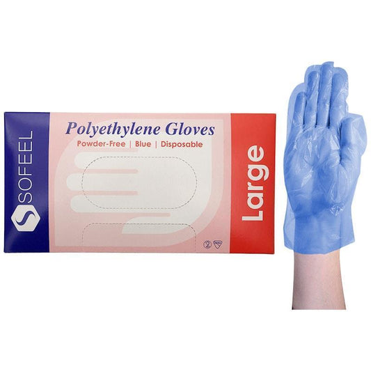 Sofeel Disposable Polyethylene Gloves - Powder Free, Latex Free, Large (500 Pieces/Box)