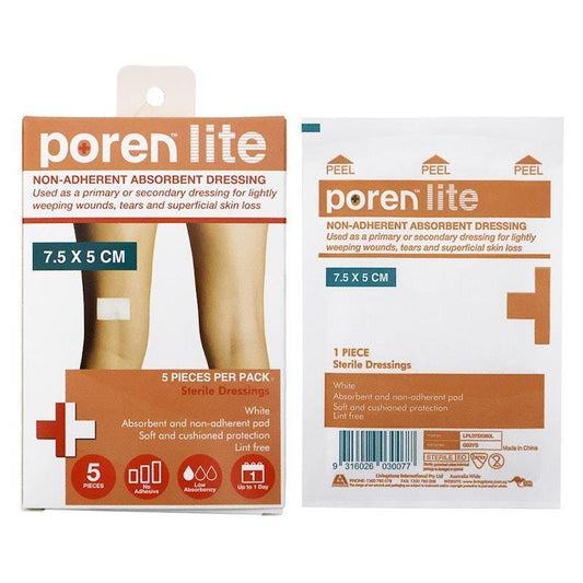 Poren-Lite Non-Adherent Absorbent Dressing Sterile 7.5 x 5cm - 5 Box