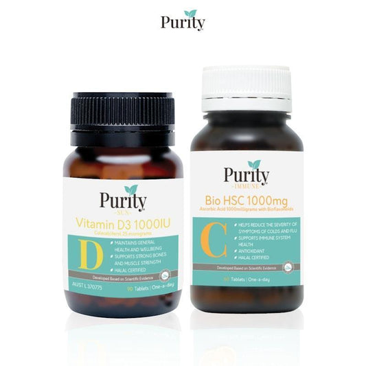 Purity Immunity Vitamin Combo: Vitamin D3 1000 IU & High Strength Vitamin C Bundle