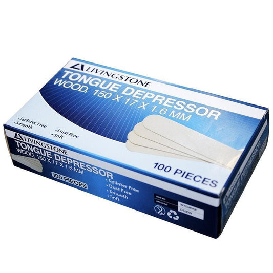 Livingstone Non-Sterile Wooden Tongue Depressors - 100 Pieces/Box