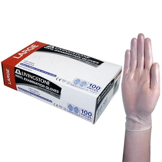 Livingstone Vinyl Examination Gloves ASTM Powder Free Large - 100 Pieces - Auzzistore