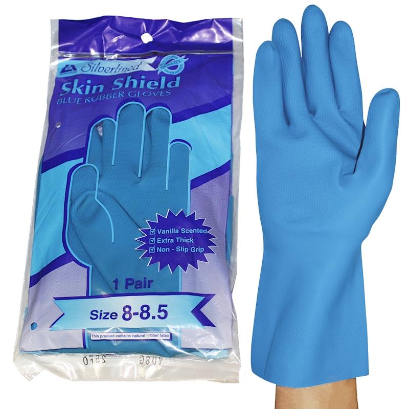 Skin Shield Silver Lined Natural Rubber Gloves - Vanilla Scented, Size 8-8.5