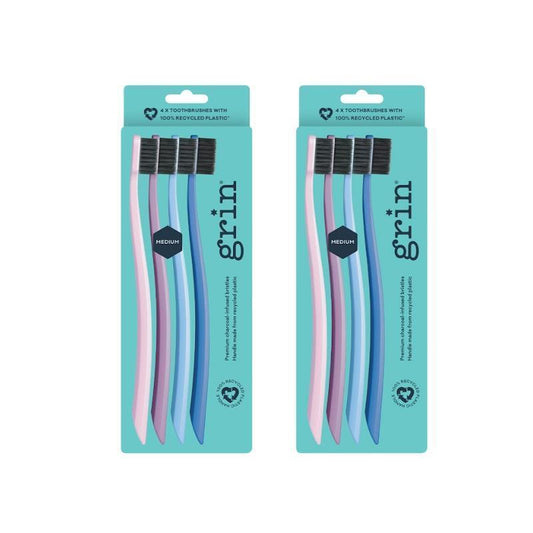 Grin 100% Recycled Charcoal-Infused Toothbrush - 4 Pack Purple (Medium)
