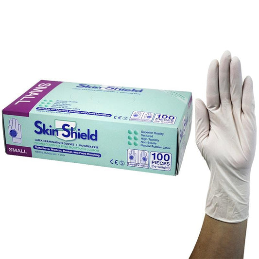 Skin Shield Powder-Free Latex Gloves - Small (100 Pieces/Box)