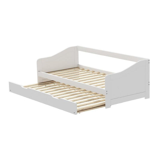 Oikiture Trundle Bed Frame - Daybed Single Size Base Timber Wooden Beds x2 - White