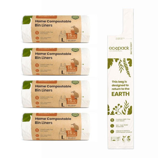 Ecopack 36L Compostable Bin Liners - Eco-Friendly Bundle of 4 Rolls/60 Bags-Auzzi Store