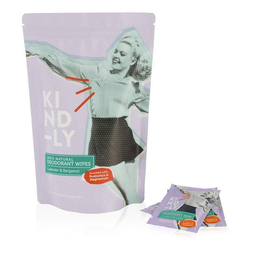 KIND-LY 100% Natural Deodorant Wipes - Lavender & Bergamot (20 Wipes)