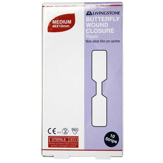 Livingstone Butterfly Wound Closure with Non-stick Centre - Sterile, 46 x 10mm, 10 Pack