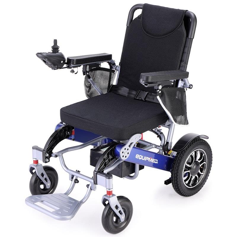 Equipmed Power Electric Wheelchair - Long Range, Airline Approved, Folding, Aluminium Frame - Blue