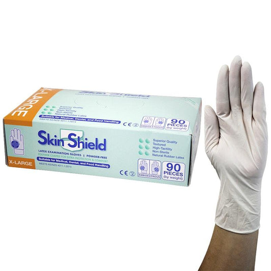 Skin Shield Powder Free Latex Gloves - Extra Large Size (100 Pieces/Box)