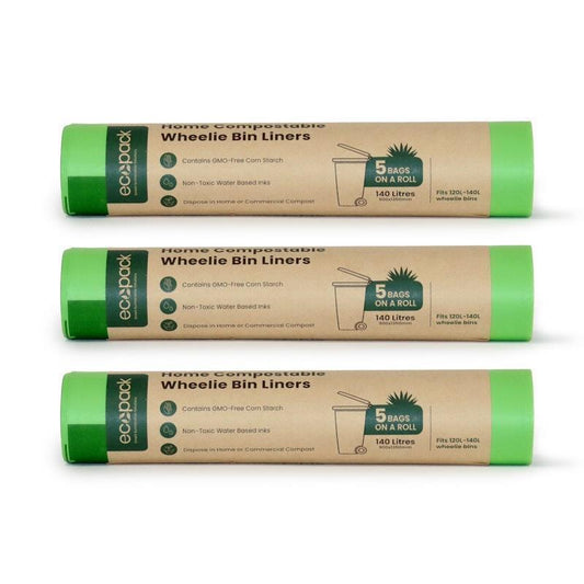 Ecopack 140L Compostable Wheelie Bin Bags - Bundle of 3 Rolls/15 Bags-Auzzi Store