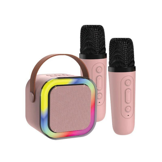 Laser Mini Karaoke Speaker with 2 Wireless Microphones - Pink-Auzzi Store