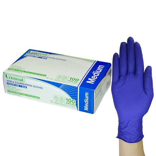 Universal Nitrile Examination Gloves - ASTM Powder Free - Medium - 100 Pieces/Box