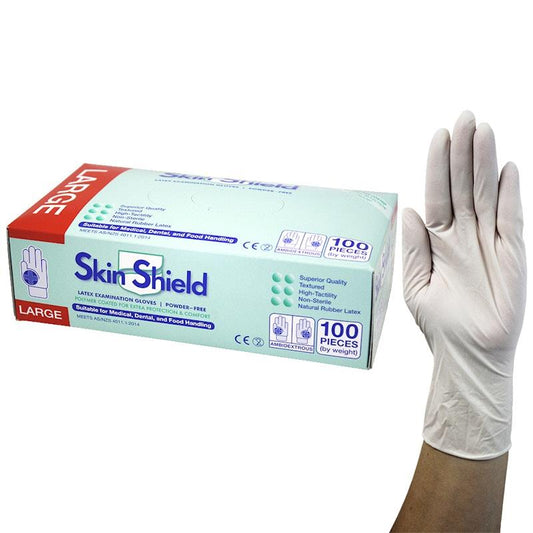 Skin Shield Powder Free Latex Gloves - Large Size (100 Pieces/Box)