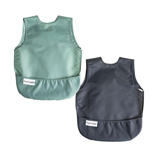 Tiny Twinkle Mess Proof Apron Bib 2 Pack - Sage & Charcoal (Large)