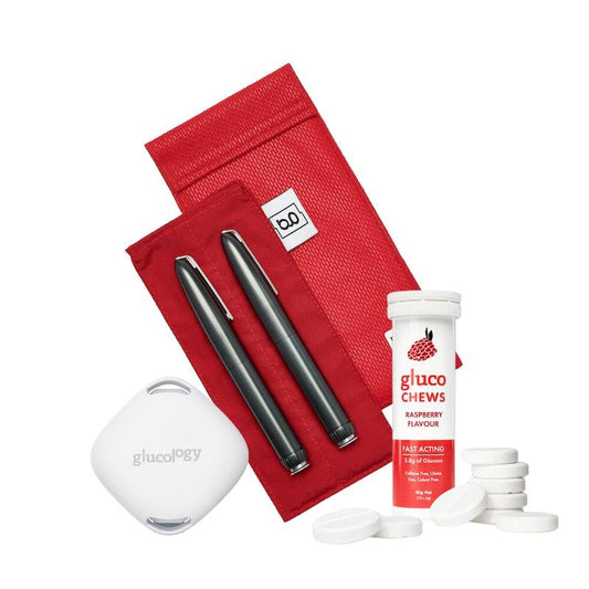 Glucology Insulin Cooling Bundle - Red (Includes Pen Pouch, Glucochews, Temperature Sensor)