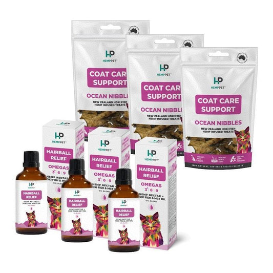 Hemp Pet Cat Health Bundle - Hairball Relief & Hoki Treats 100ml