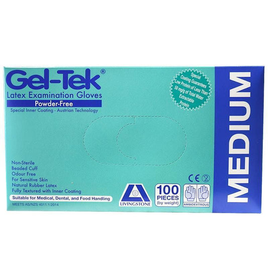 Geltek Powder-Free Latex Examination Gloves - Medium (100 Pieces/Box)