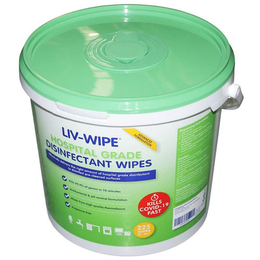 Liv-Wipe Hospital Grade Sanitiser Disinfectant Wipes - 225 Wipes (1 Tub) - Auzzistore