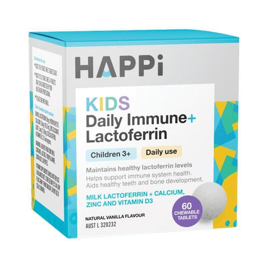 HAPPi Kids Daily Immune+ Lactoferrin 60 Chewable Tablets - Immune Support for Growing Kids