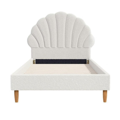 Oikiture Single Size Scallop-Shape Bed Frame with Boucle Upholstery - White-Auzzi Store