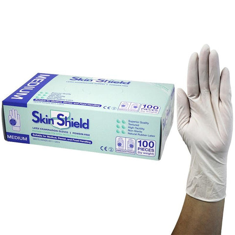 Skin Shield Powder Free Latex Gloves - Medium Size (100 Pieces/Box)