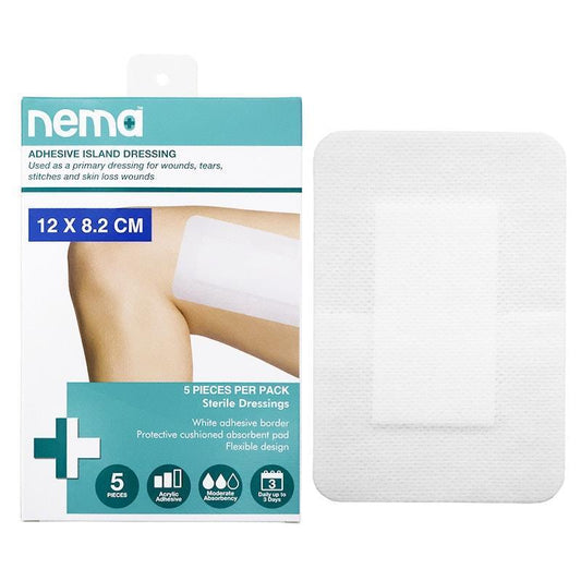 Nema Adhesive Island Dressing Non-Adherent Pad Sterile 12 x 8.2cm - 5 Pieces/Box-Auzzi Store