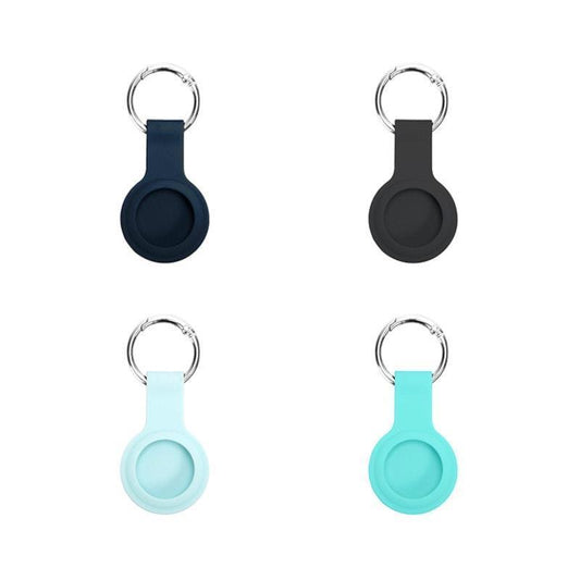 Laser Silicone Key Ring for Apple AirTag - Stylish 4 Pack in Black, Blue, Cyan, Aqua