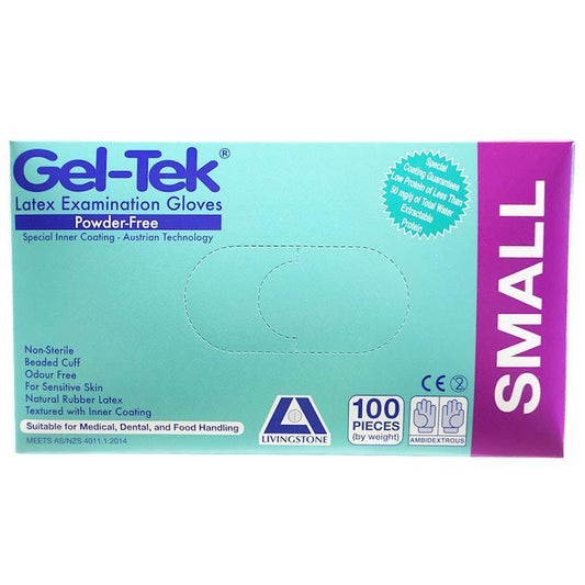Geltek Powder-Free Latex Examination Gloves - Small (100 Pieces/Box)