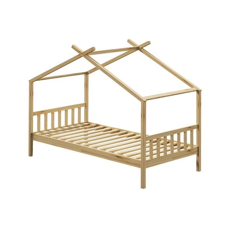 Oikiture Kids Single Bed Frame - Wooden Timber House Design for Imaginative Play