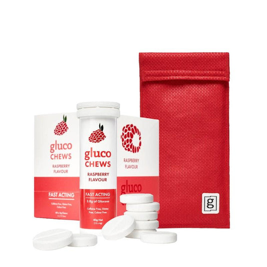 Glucology Insulin Cooling Pouch & Fast - Acting Glucochews - 6 Tubes (Raspberry)