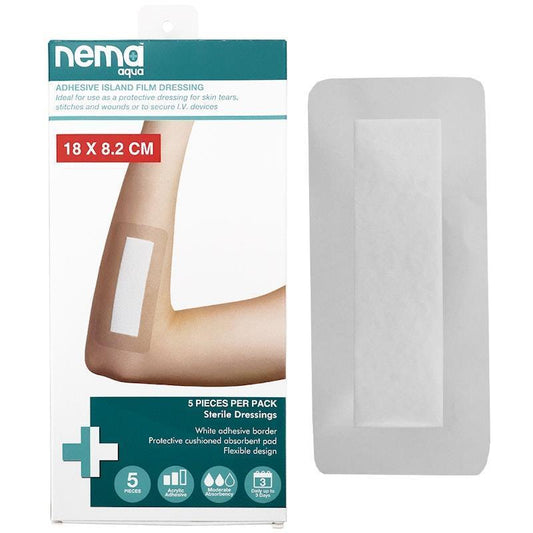 Nema Aqua Waterproof Island Film Dressing - Non-Adherent Pad 18 x 8.2cm (5 Pieces/Box)-Auzzi Store