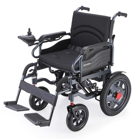 Equipmed Electric Folding Wheelchair - Wide Bariatric Seat, Comfortable for S-XL, Long Range Lithium Battery - Black