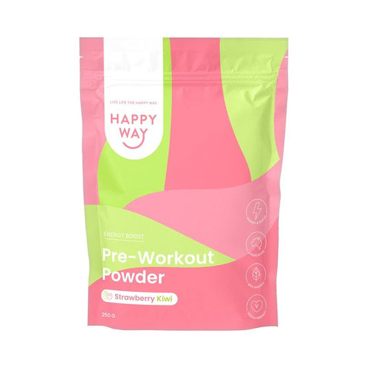 Happy Way Strawberry Kiwi Pre-Workout Powder 250g - Natural Energy Booster