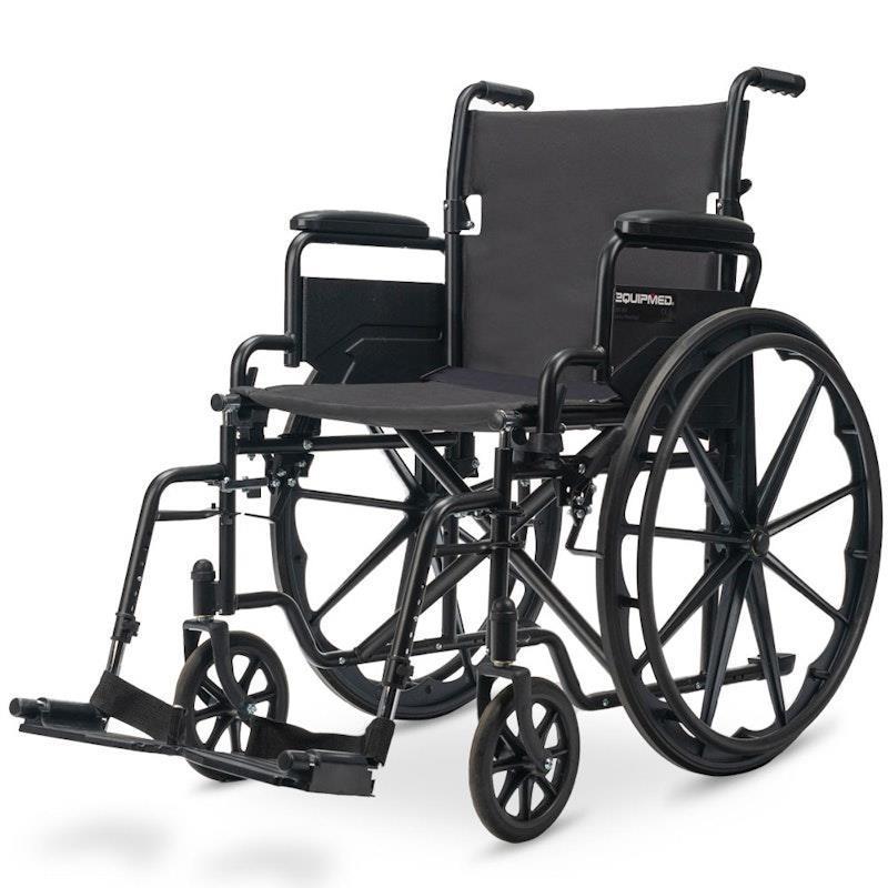 Equipmed 24 Inch Folding Wheelchair with Park Brakes - Black