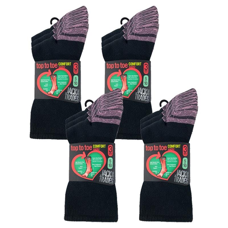 Jack of All Trades 12 Pairs of Women's Top to Toe Comfort Socks - Black Size 5-10-Auzzi Store