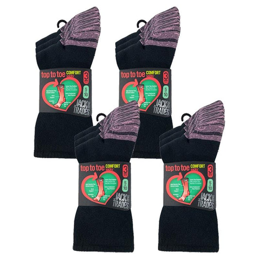 Jack of All Trades 12 Pairs of Women's Top to Toe Comfort Socks - Black Size 5-10-Auzzi Store