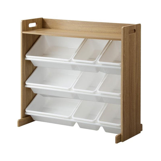 Oikiture Kids Toy Box & Bookshelf Organiser - 9 Bins Storage Rack