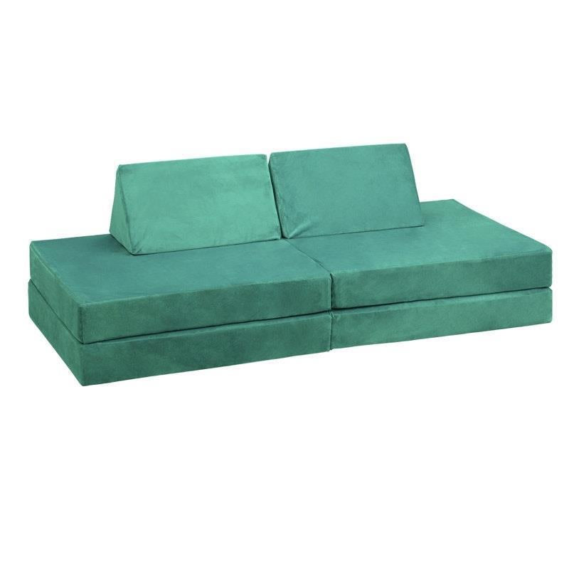 Oikiture 4-Piece Kids Play Couch Modular Lounge Cushion Convertible Playset - Green