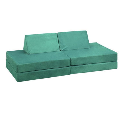 Oikiture 4-Piece Kids Play Couch Modular Lounge Cushion Convertible Playset - Green