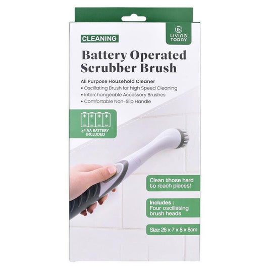 Living Today Battery Operated Scrubber Brush with 4 Interchangeable Heads - 1 Pack-Auzzi Store