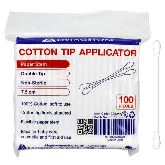 Livingstone Biodegradable Cotton Tip Applicators - 100 Pieces (7.5cm)-Auzzi Store