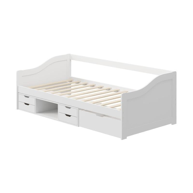 Oikiture Kids Day Bed Frame with Trundle & Storage Drawers - White-Auzzi Store