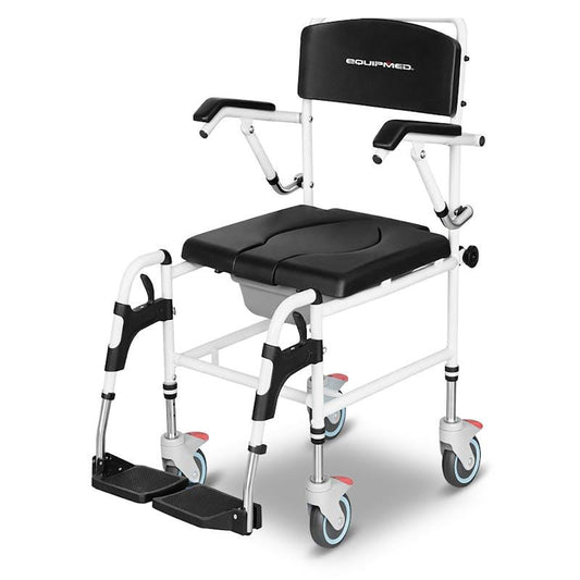 Equipmed Rolling Commode Shower Chair with Wheels - Black - Auzzistore