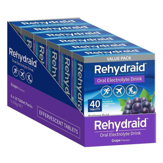 Rehydraid Electrolyte Effervescent Tablets - Grape (6x40 Packs)