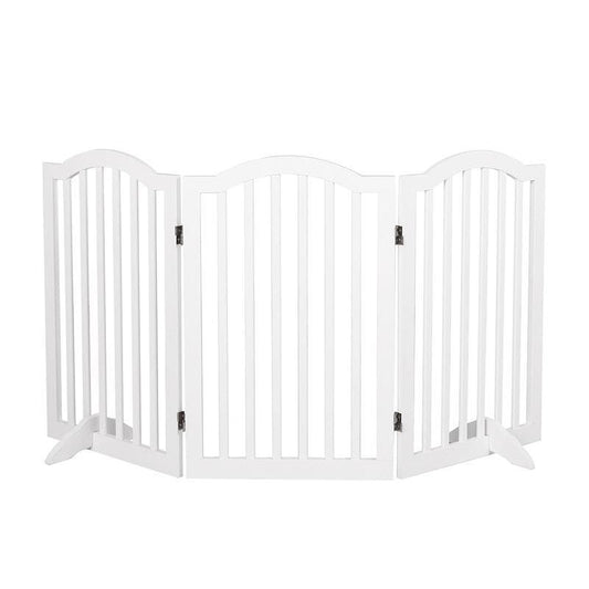 PaWz Wooden Pet Gate - 3 Panel Dog Fence Safety Barrier (White)